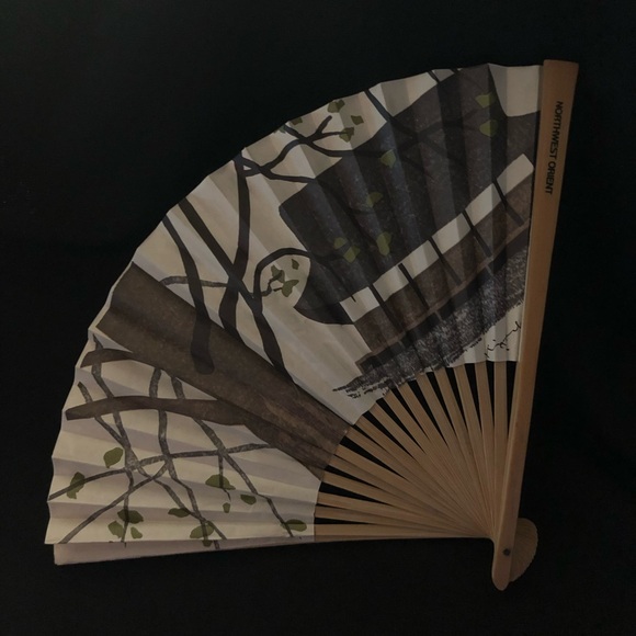 Vintage Northwest Orient Airlines Fan Kyoshi Sauron Woodblock Print Okyokan - Picture 9 of 11